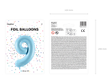 Folienballon Ziffer ''9'', 86cm, hellblau