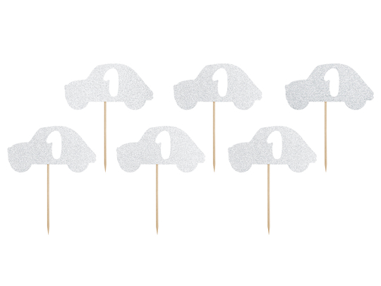 Dekoracje do muffinek 1st Birthday, srebrny (1 op. / 6 szt.)