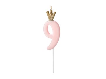 Świeczka urodzinowa Cyferka 9,  jasny różowy, 9.5cm