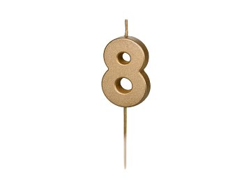 Bougie d'anniversaire Chiffre 8, 4.5 cm, or