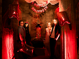 Banner Happy Halloween with cleavers, 120 cm, red