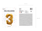 Balon foliowy Cyfra ''3'', 86cm, złoty
