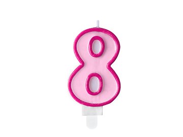Birthday candle Number 8, pink, 7cm