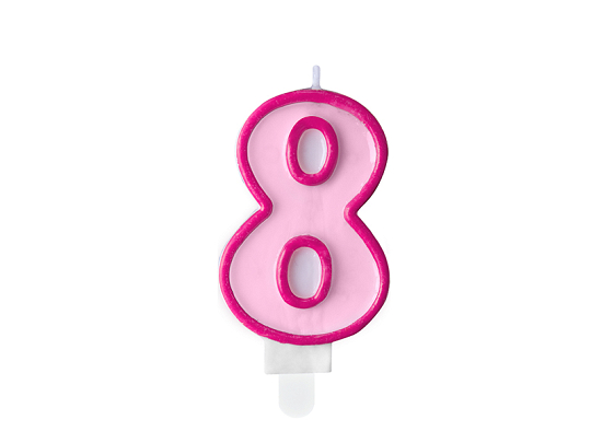 Bougie d'anniversaire Chiffre 8, rose, 7 cm