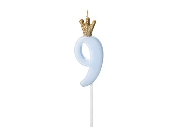 Bougie d'anniversaire Chiffre 9, bleu clair, 9.5cm