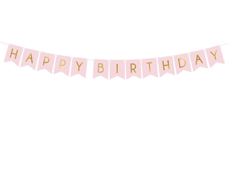 Flaggbanner – Happy Birthday – ljusrosa – 15x175 cm