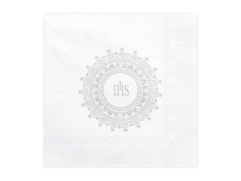 Servetter – Kommunion IHS – silver – 20-pack