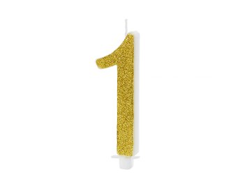 Birthday candle Number 1, gold, 10cm