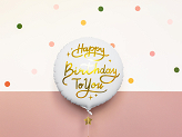 Ballon en Mylar Happy Birthday To You, 35cm, blanc