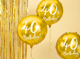 Foil Balloon 40th Birthday, gold, 45 cm