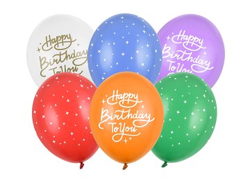 Ballons 30 cm, Happy Birthday To You, gemischt (1 VPE / 6 Stk.)