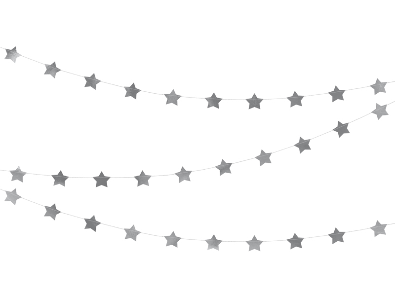 Pappersgirlang – Stjärnor – silver – 3.6 m