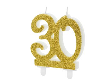 Bougie d'anniversaire Chiffre 30, doré, 7.5cm