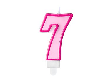Birthday candle Number 7, pink, 7cm