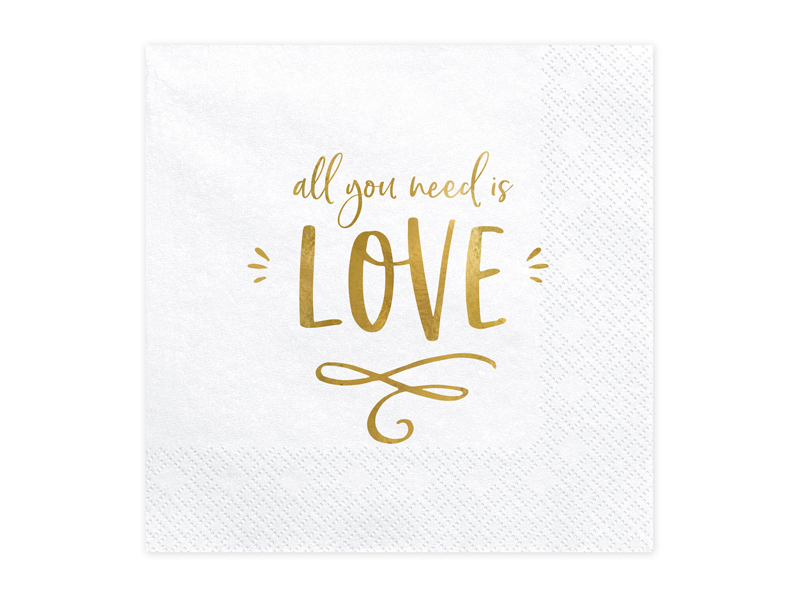 Servetter – All You Need Is Love – vit – 33x33 cm – 20-pack