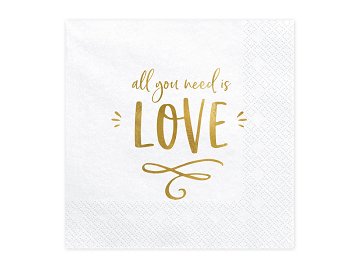 Napkins - All you need is love, white, 33x33cm (1 pkt / 20 pc.)