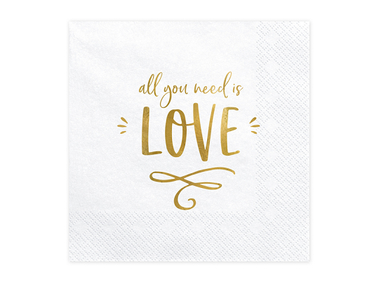 Serviettes de table - All you need is love, blanc, 33x33cm (1 pqt. / 20 pc.)