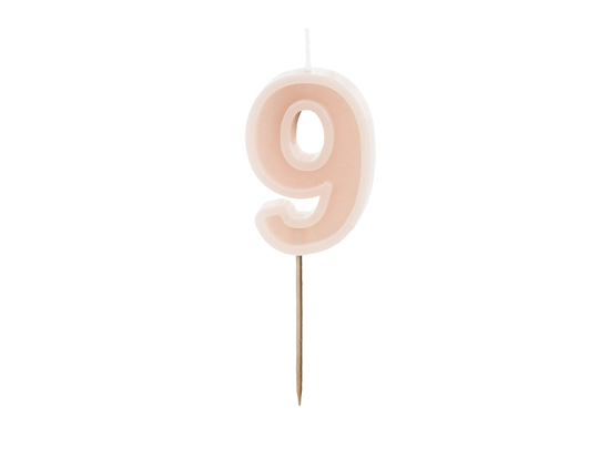 Birthday candle Number 9, dusty rose, 6 cm