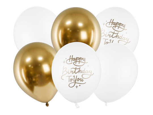 Balony 30cm, Happy Birthday To You, mix (1 op. / 6 szt.)
