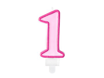 Birthday candle Number 1, pink, 7cm