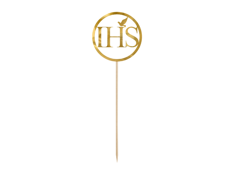 Tårttoppers – Kommunion IHS – guld – 22 cm