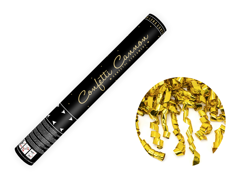 Konfettikanon – serpentiner – guld – 40 cm