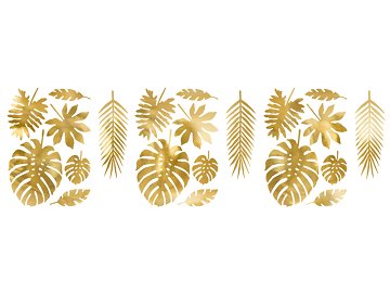 Dekoracje Aloha - Liście tropikalne, złoty (1 op. / 21 szt.)