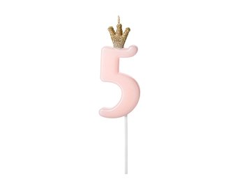 Birthday candle Number 5, light pink, 9.5cm