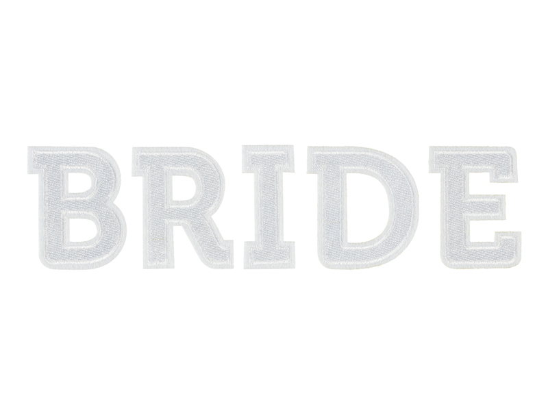 Tygmärke – BRIDE – vit – 24x6 cm