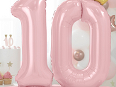 Stojący balon foliowy cyfra "0", 84 cm, jasny różowy