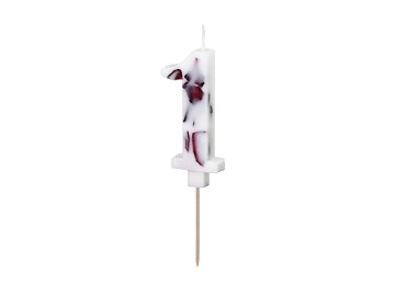Birthday Candle Number '1', White with Flower Petals, 8 cm