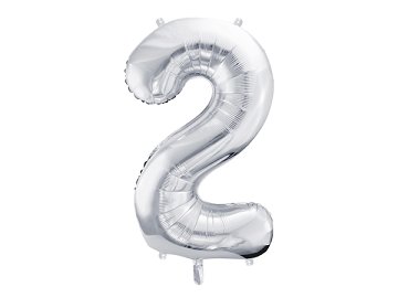 Folienballon Ziffer ''2'', 86cm, silber