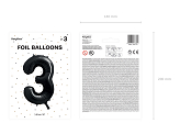 Folienballon Ziffer ''3'', 86cm, schwarz