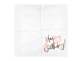Serviettes de table Happy Birthday, blanches, 33x33cm (1 pqt. / 20 pc.)