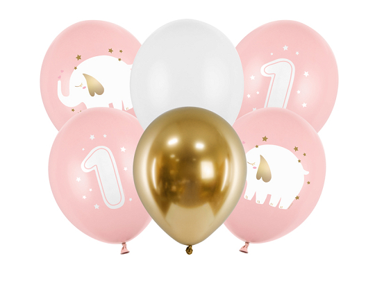 Ballons 30 cm, 1 anniversaire, Baby pink (1 pqt. / 6 pc.)