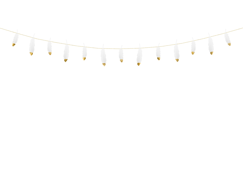 Pappersgirlang – Fjädrar – vit – 1.6 m