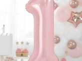 Standing foil balloon Number ''1'' , 84 cm,  light pink
