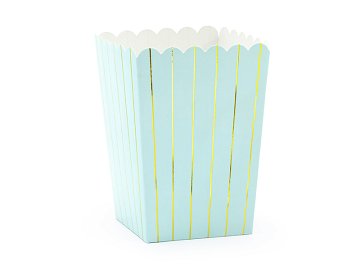 Boîtes à pop-corn Rayures, bleu clair, 7x7x12.5cm (1 pqt. / 6 pc.)