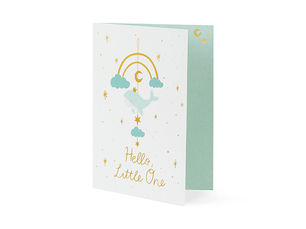 Card with hanging decoration Whale, light tiffany blue, 14x...