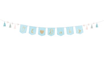 Banner Oh baby with tassels, 2.5 m, sky-blue