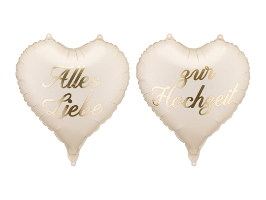 Foil balloons hearts ''Alles Liebe zur Hochzeit'', 45 cm, mix (1 pkt / 2 pc.)
