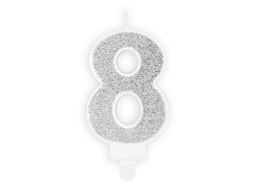 Birthday candle Number 8, silver, 7cm