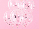 Ballons avec confettis - étoiles, 30 cm, argent (1 pqt. / 6 pc.)