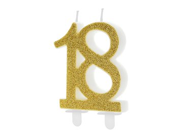 Świeczka urodzinowa liczba 18, złoty, 7.5cm