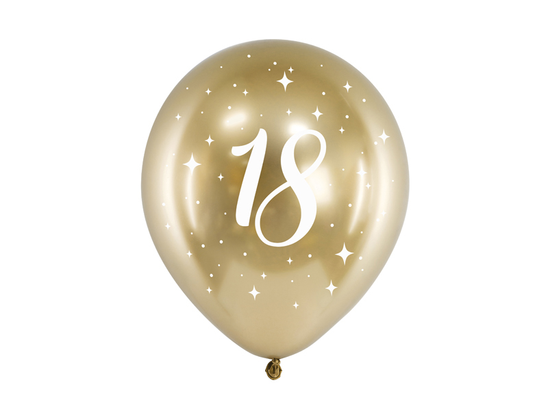 Latexballong Glossy – 18-årsdag – guld – 30 cm