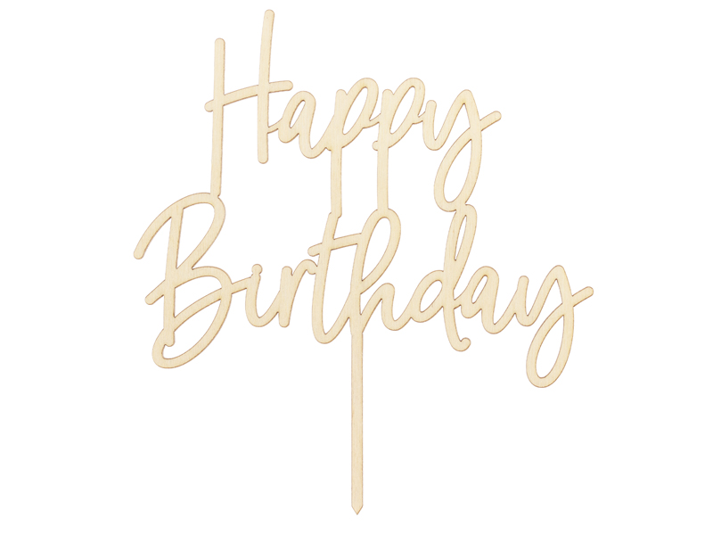 Tårttoppers – Happy Birthday – trä – 16.5 cm
