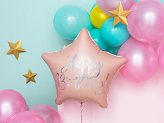 Ballon en Mylar Happy Birthday, 40cm, rose poudré clair