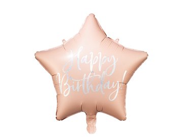 Folienballon Happy Birthday, 40cm, hell-puderrosa