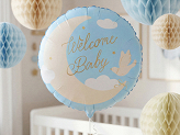 Ballon aluminium pastille ''Welcome Baby'', 35x35 cm, bleu clair