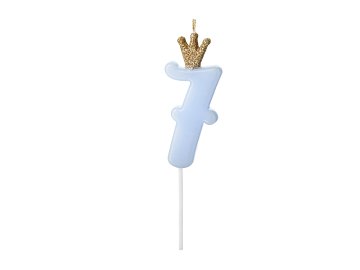 Bougie d'anniversaire Chiffre 7, bleu clair, 9.5cm